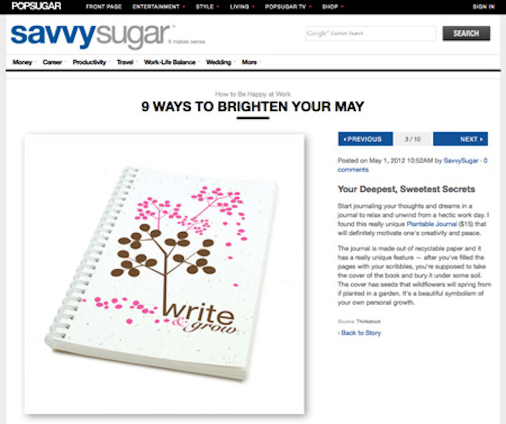 SavvySugar Selects Plantable Journals as a Way to Brighten Your May