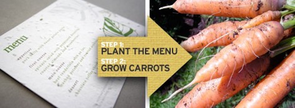 Seed Paper wedding menus that grow into carrots