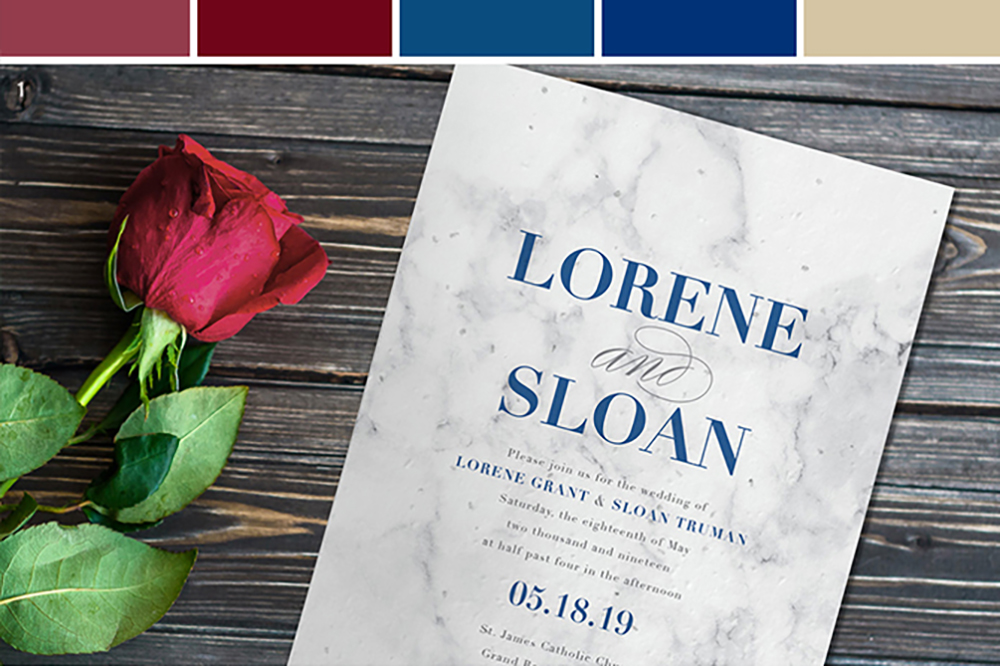 For this wedding inspiration roundup, we’ve paired Classic Blue (Pantone's Color of The Year for 2020) with shades of burgundy, and light gold.
