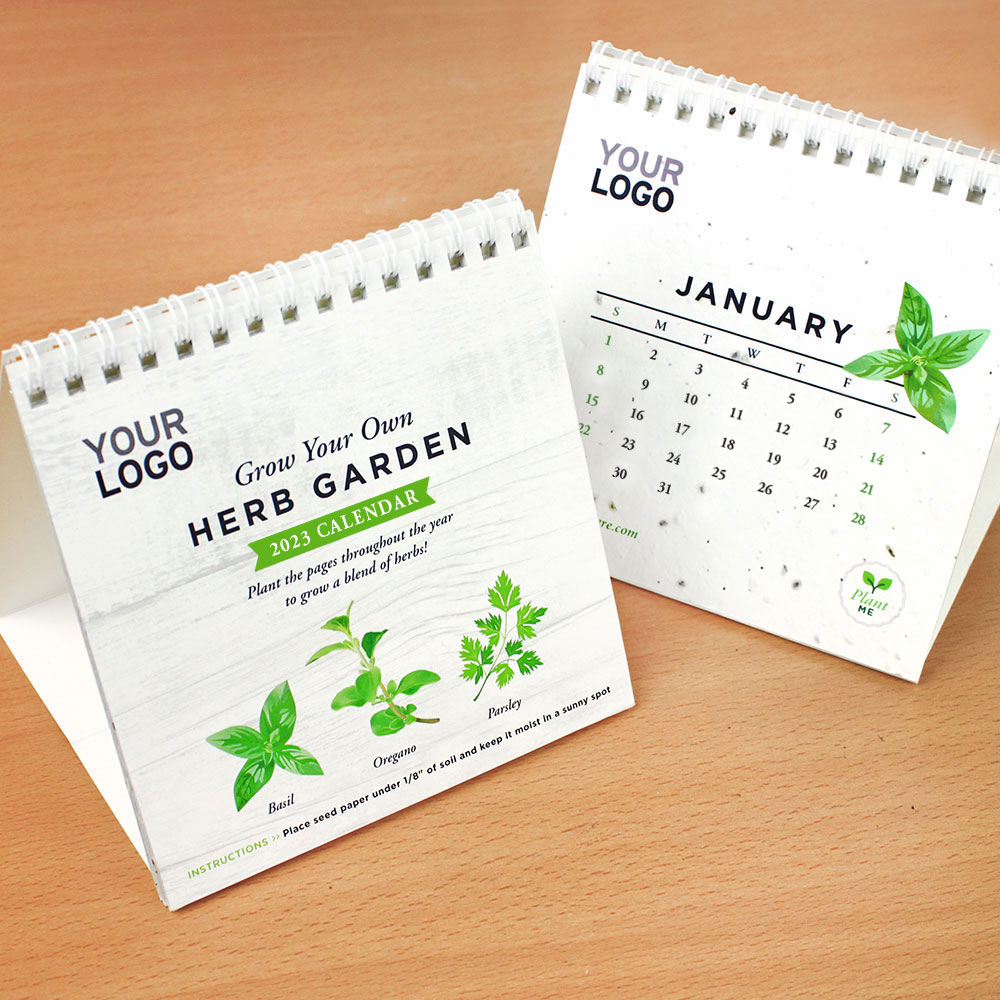 Eco-friendly desktop calendar made with seed paper.