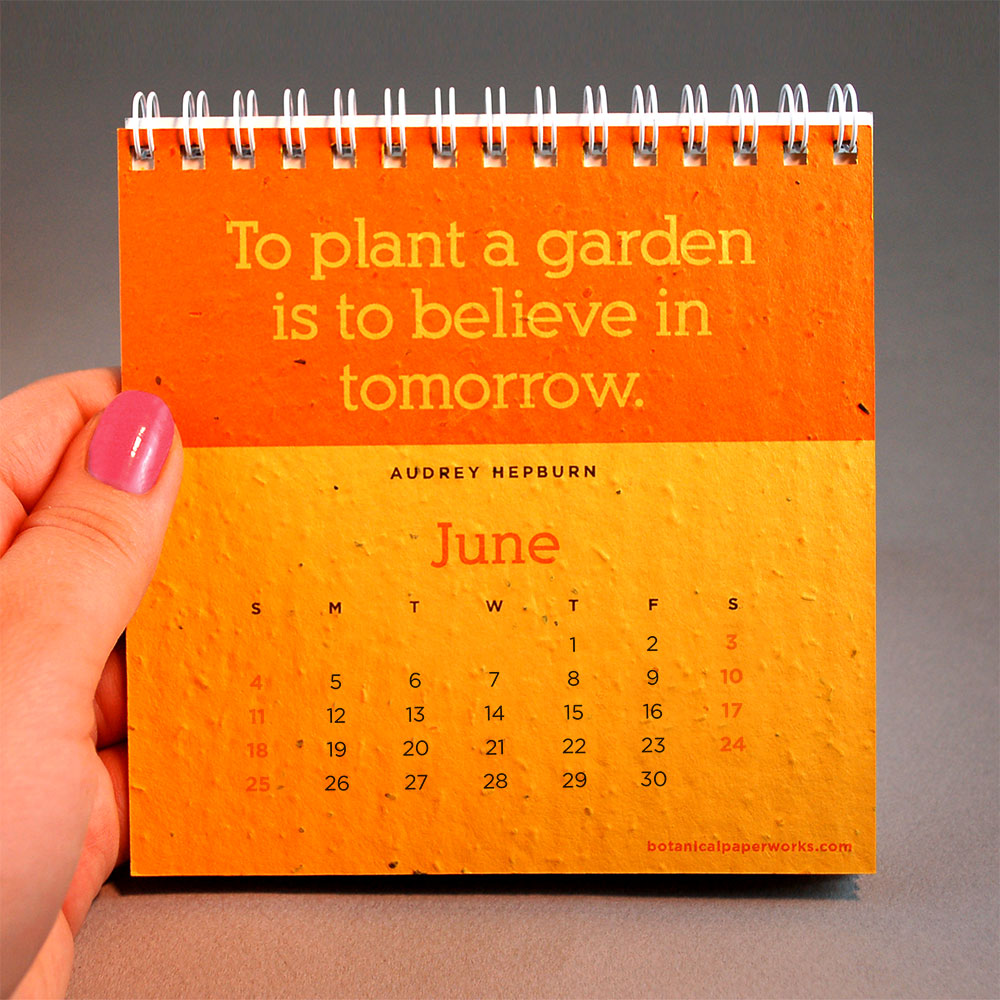 A bright page from the Quotes That Grow Seed Paper Calendar