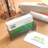 Stack of pre-designed plantable business cards with an eco-theme