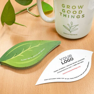 Stack of seed paper business cards shaped like leaves