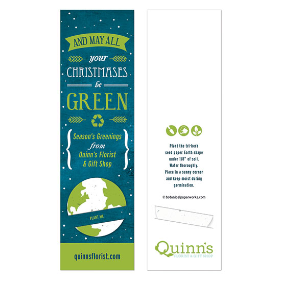 Wish clients and colleagues a GREEN Christmas in a unique way with these All Your Christmases Holiday Bookmarks with Slot that feature a tri-herb seed paper Earth shape.