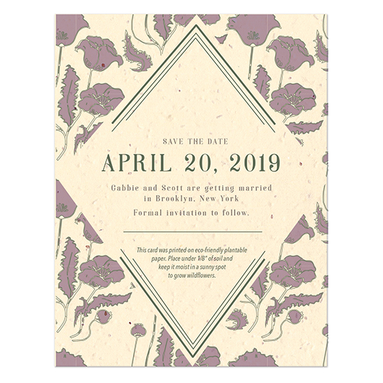 Share your wedding date in a unique way that reflects your eclectic tastes with these eco-friendly Art Nouveau Plantable Save The Date Cards.