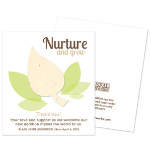 Recipients can plant the leaf on these Nurture & Grow Plantable Baby Shower Favors in celebration and grow colorful wildflowers!