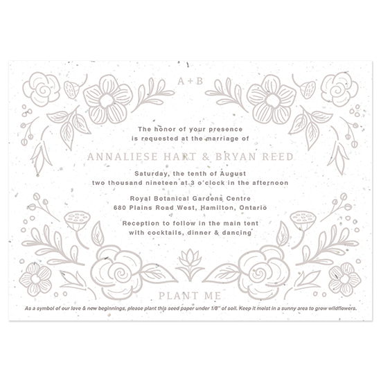 These Botanical Beauty Seed Paper Wedding Invitations have a natural elegance that is perfect for eco-friendly weddings.