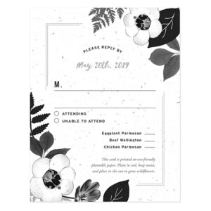 These elegant Black & White Blooms Plantable Reply Cards feature a tasteful botanical design printed on seed paper and grow wildflowers when planted.