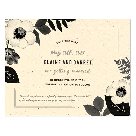 Black & White Blooms Plantable Save The Date Card - Botanical PaperWorks