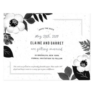 Each of these Black & White Blooms Plantable Save The Date Cards is embedded with seeds so that they can be planted after.
