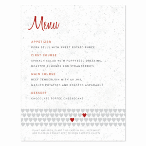 Two hearts plantable menu cards