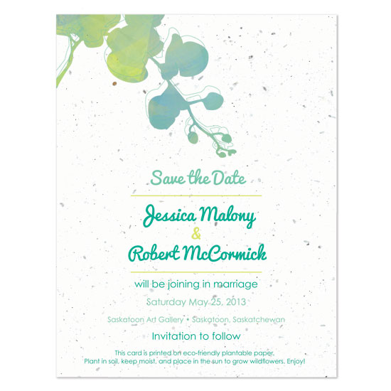 Plantable watercolor orchids save the date cards