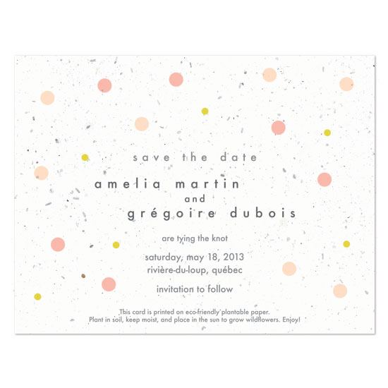 Plantable polka dots save the date cards