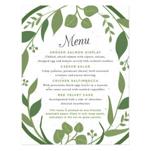 Elegant and eco-friendly this Classic Greenery Plantable Menu Card can be planted to grow carrots!