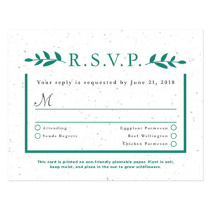 Designed to match the Classic Greenery Wedding Invitations, these elegant seed paper reply cards are a beautiful way to gather replies for your event.