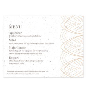 These Elegant Lines Seed Paper Menu Cards share your menu details in a waste-free way that will give your guests a gift to take home too.