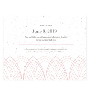 Each of these Elegant Lines Seed Paper Save The Date Cards is biodegradable and is embedded with NON-GMO seeds that grow colorful wildflowers when planted in soil.