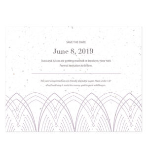 Each of these Elegant Lines Seed Paper Save The Date Cards is biodegradable and is embedded with NON-GMO seeds that grow colorful wildflowers when planted in soil.