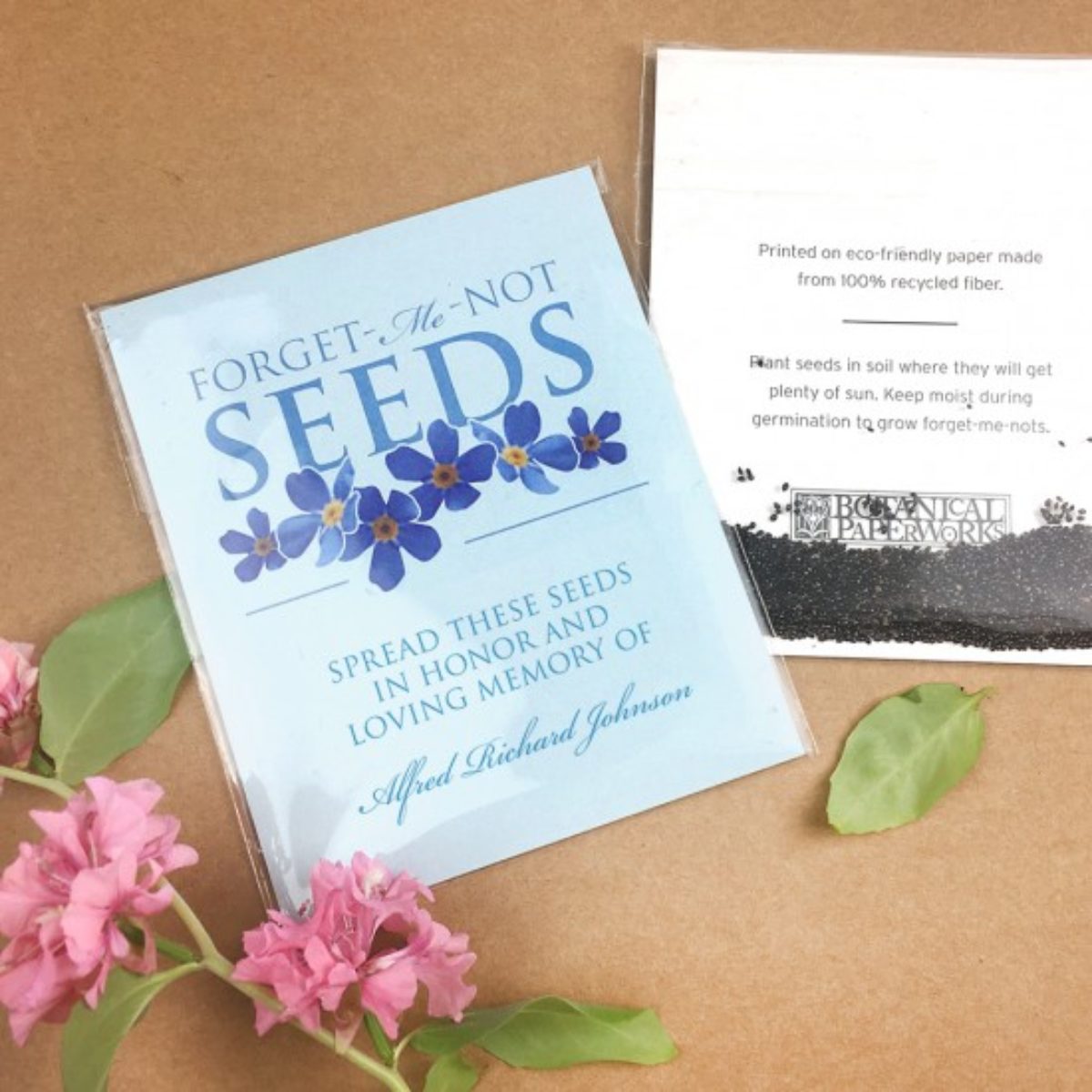 w/Forget Me Not seeds Memorial/Funeral Personalized 100 qty Forget Me Not Seed Packets 