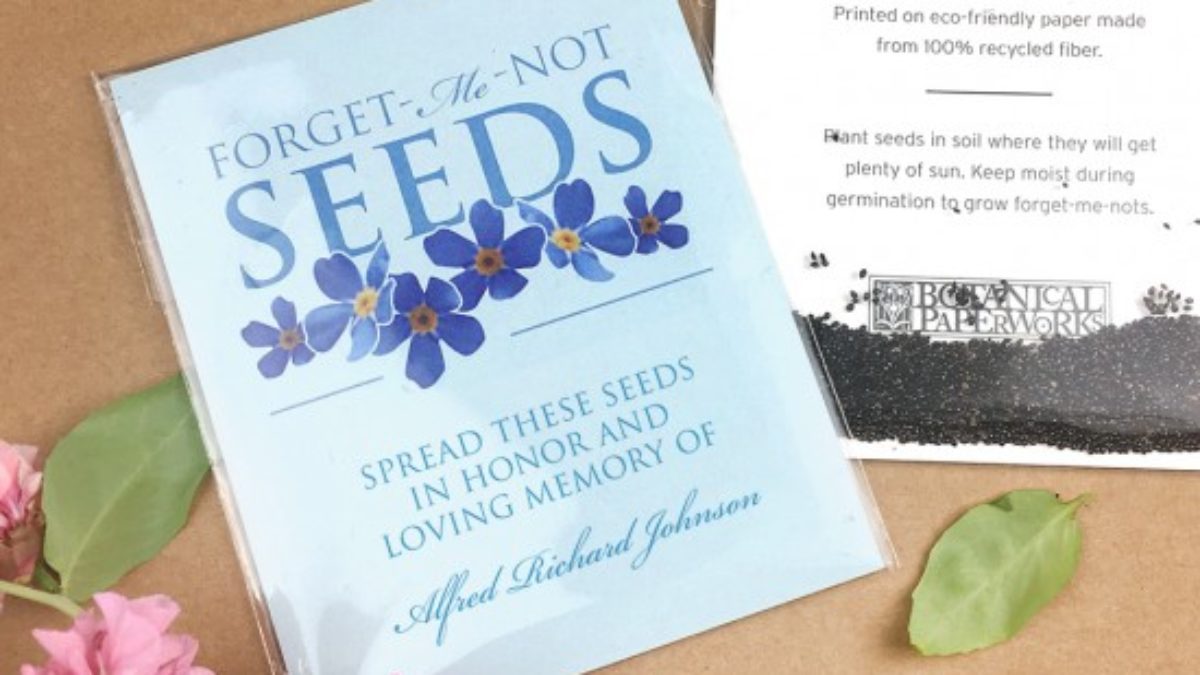 10 Personalised Forget Me Not Seed Envelopes Funeral Memorial filled or unfilled 