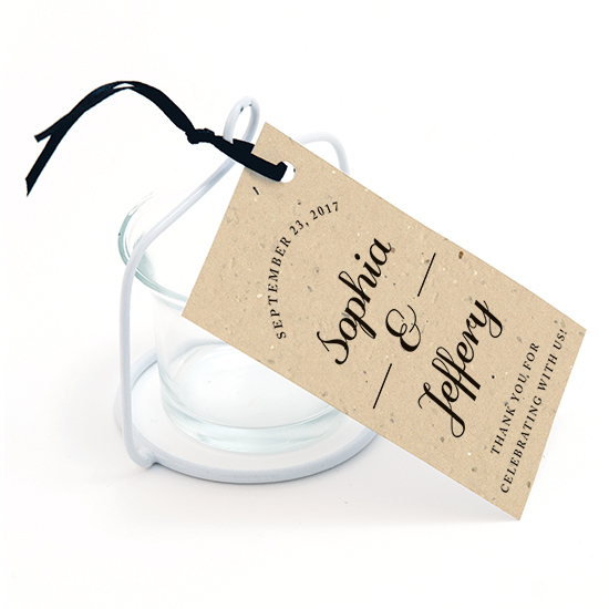 These Formal Text Plantable Favor Tags can be planted to grow a garden of wildflowers.