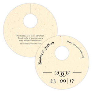 These Formal Text Plantable Wine Glass Tags are embedded with wildflower seeds so your guests can grow a blooming memory of the eco-friendly wedding they attended.