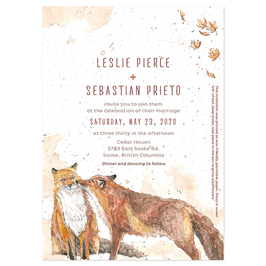 These unique eco-friendly Watercolor Foxes Seed Paper Wedding Invitations are a work of art that your guests get to plant!