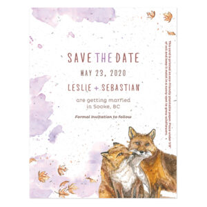 The adorable Watercolor Foxes Seed Paper Save The Date Cards are hand-painted and the paper is embedded with seeds so that your family and friends can plant the paper.