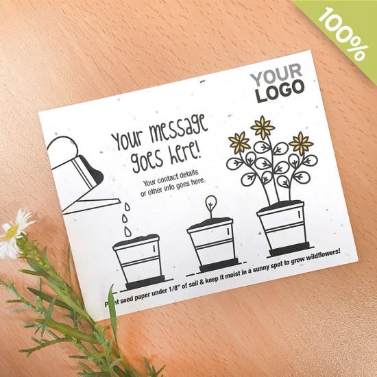 Add-your-logo, custom message, and contact details to this pre-designed seed card with a planting theme.
