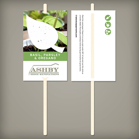 These fun Pre-Designed Herb Seed Paper Planting Sticks give a plantable herb leaf gift as well as a planting stick to mark the spot!