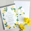 A bright and cheerful wedding invitation for hot summer weddings with lemonade cocktails!