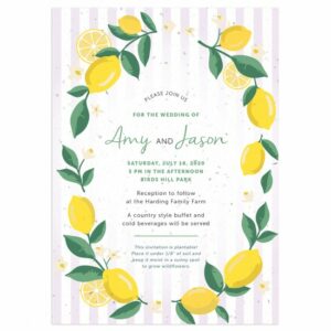 A bright and cheerful wedding invitation for hot summer weddings with lemonade cocktails!
