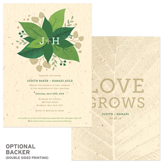 These Lush Greenery Plantable Wedding Invitations are made from post-consumer material and NON-GMO seeds. You'll love that your wedding invitations will spread only beauty and won't create any waste.
