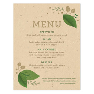 Embellished with fresh green touches, these eco-friendly Lush Greenery Plantable Menu Cards share your menu details and give a wedding favor to your guests.
