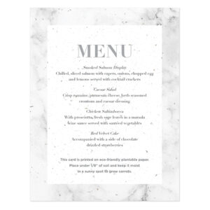 These trendy Marble Plantable Menu Cards will help decorate your place settings as well as give your guests a gift to take home and plant.
