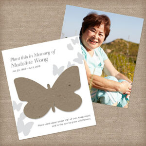 With these Flutter Photo Memorial Seed Cards, those grieving will receive a special keepsake photograph of the person who has passed away along with a seed paper butterfly shape.