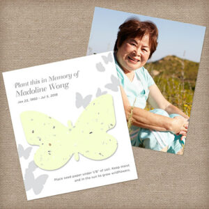 With these Flutter Photo Memorial Seed Cards, those grieving will receive a special keepsake photograph of the person who has passed away along with a seed paper butterfly shape.