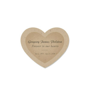 These Personalized Seed Paper Memorial Hearts are created with recycled materials that are embedded with NON-GMO seeds that blossom into wildflowers when planted either indoors or outdoors.
