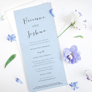 Designed for the stylish minimalist, these timeless Minimalist Calligraphy Plantable Wedding Invitations highlight the subtle beauty of the seed paper texture.