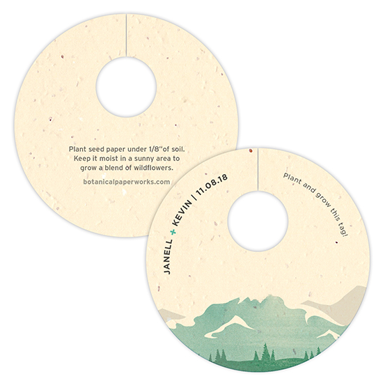 Perfect for eco-conscious couples who love the great outdoors, these Mountain Plantable Wine Glass Tags are inspired by the natural beauty of mountain landscapes.