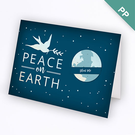 These elegant Peace on Earth Business Holiday Cards feature a printed seed paper Earth shape tucked inside a slot on the front of the card.