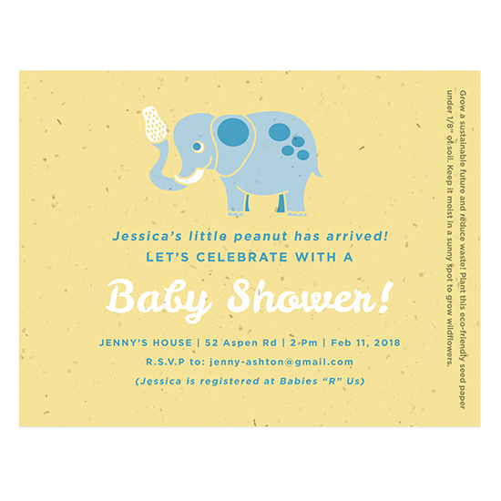 Welcome her little peanut without creating waste with these adorable Little Peanut Seed Paper Baby Shower Invitations.