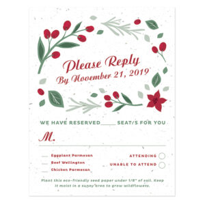 These biodegradable seed paper cards are festive and perfect for collecting replies for your Christmas-themed wedding.
