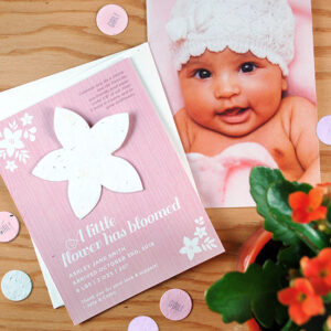 With these Plantable Flower Photo Birth Announcements you can share your most fridge worthy picture of your little one as well as a seed paper gift that grows. 