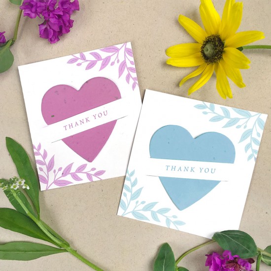 These sweet little cards are perfect for any occasion; they give your guests a seeded shape to plant tucked inside a card with your custom message.