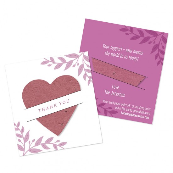 These sweet little cards are perfect for any occasion; they give your guests a seeded shape to plant tucked inside a card with your custom message.