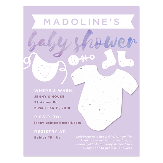 With a plantable onesie shape attached to these Plantable Onesie Baby Shower Invitations, everyone can plant the paper to celebrate the birth of a little one.