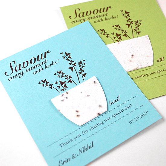 Give the gift of herbs with these Savor Every Moment Plantable Wedding Favors.
