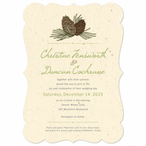 These eco-friendly Pinecone Plantable Wedding Invitations are made using post-consumer materials, and will leave no waste behind!