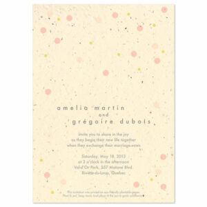 These eco-friendly Polka Dots Plantable Wedding Invitations are printed on seed paper.